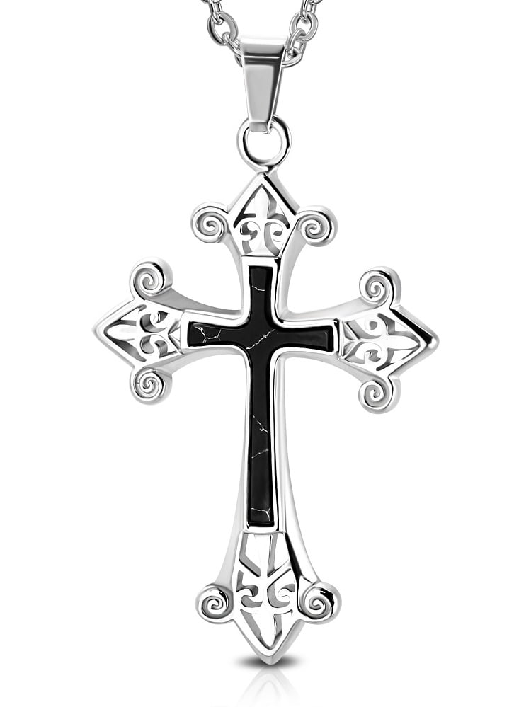 Stainless Steel Silver-Tone Black Red Large Statement Religious Cross ...