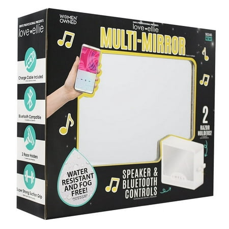 Love Ellie Brigette Fogless Shower Mirror with Lights & Bluetooth Speaker  White Finish  Suction Cup Mount