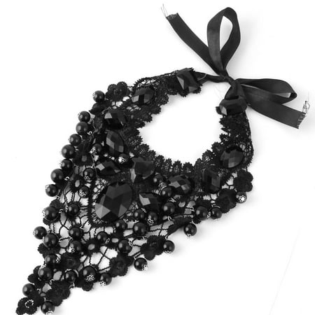 Beaded Lace Top - Women Lace Decoration False Collar Plastic Bead Crocheted Statement Necklace