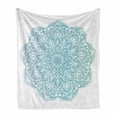 thumbnail image 1 of Blue Mandala Soft Flannel Fleece Throw Blanket, Hand-drawn Style Oriental Round Motif Ornament, Cozy Plush for Indoor and Outdoor Use, 60" x 80", Pale Blue Aqua, by Ambesonne, 1 of 6