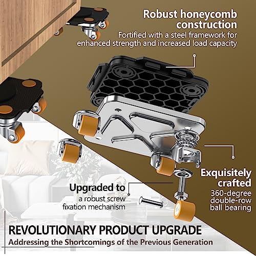 ONEON Furniture Mover with Wheels, 360° Rotation Wheels for Moving Heavy Furniture, Appliances, 880 LB Max Load Capacity with Auxiliary Lifter - Black Connect Dolly Pro