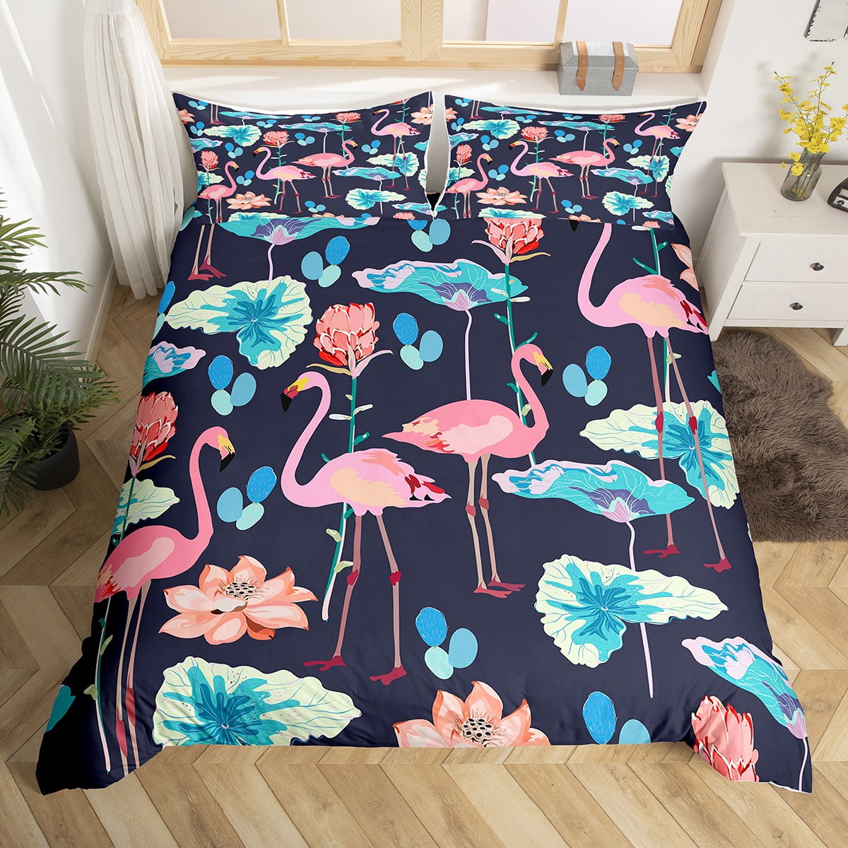 Flamingo Comforter Cover Queen, Girls Flamingo Bedding Set Cute Animal