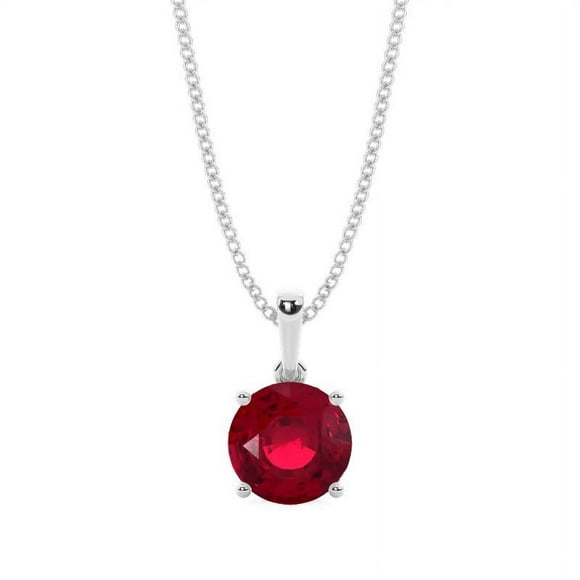 Collier Pendentif Solitaire en Rubis Rouge CZ Fantaisie de Forme Ronde de 2,00 Carats avec Chaîne de 18 Pouces pour Femmes en Or Blanc 14K Plaqué sur Argent par Diamond-Capitals