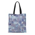 thumbnail image 1 of JSDART Canvas Tote Bag Patchwork Pattern From Dark Blue Indigo Light Grey Durable Reusable Shopping Shoulder Grocery Bag, 1 of 1