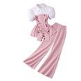 thumbnail image 5 of CPNG Girl's Summer Formal Wear 2 Piece Outfits Teen Girls Puff Sleeve Belted Blouse Top and Bell Bottom Pants Set(Pink,4 Years), 5 of 9