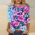 thumbnail image 3 of JTZGDY Boho Floral Tops for Women Plus Size Trendy Fall 3/4 Length Sleeve Crewneck Printed T-Shirts Loose Lightweight Dressy Casual Graphic Tunic Blouse, 3 of 6