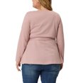 thumbnail image 3 of Agnes Orinda Women's Plus Size Valentines Day Long Sleeves Houndstooth Top Belted Tie Waist Tunic Blouse 2X Pink White, 3 of 6