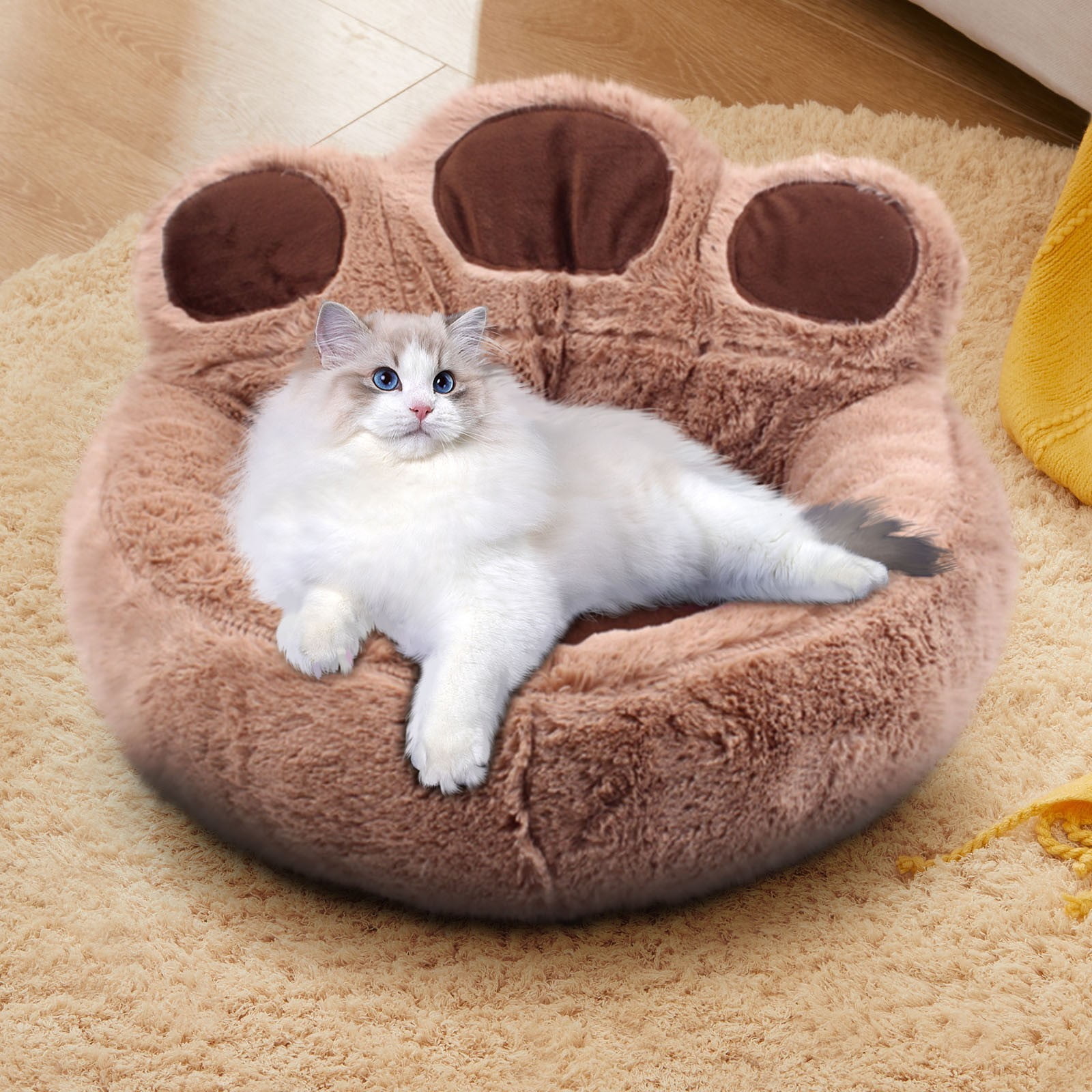 SIYTUAU Brown Panda Paw Cat Bed With Plush Material And Compact Design Brown Cloth 40 45Cm 1 Piece Pet Mat For Small Animals Brown