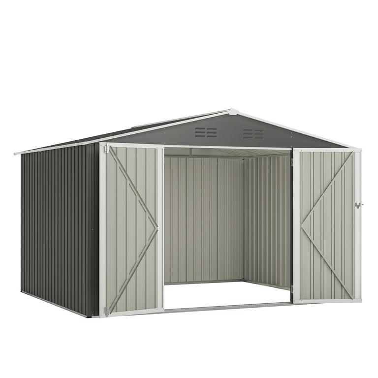 LZBEITEM 10x8 ft. Big Yard Metal Outdoor Storage Shed, Galvanized