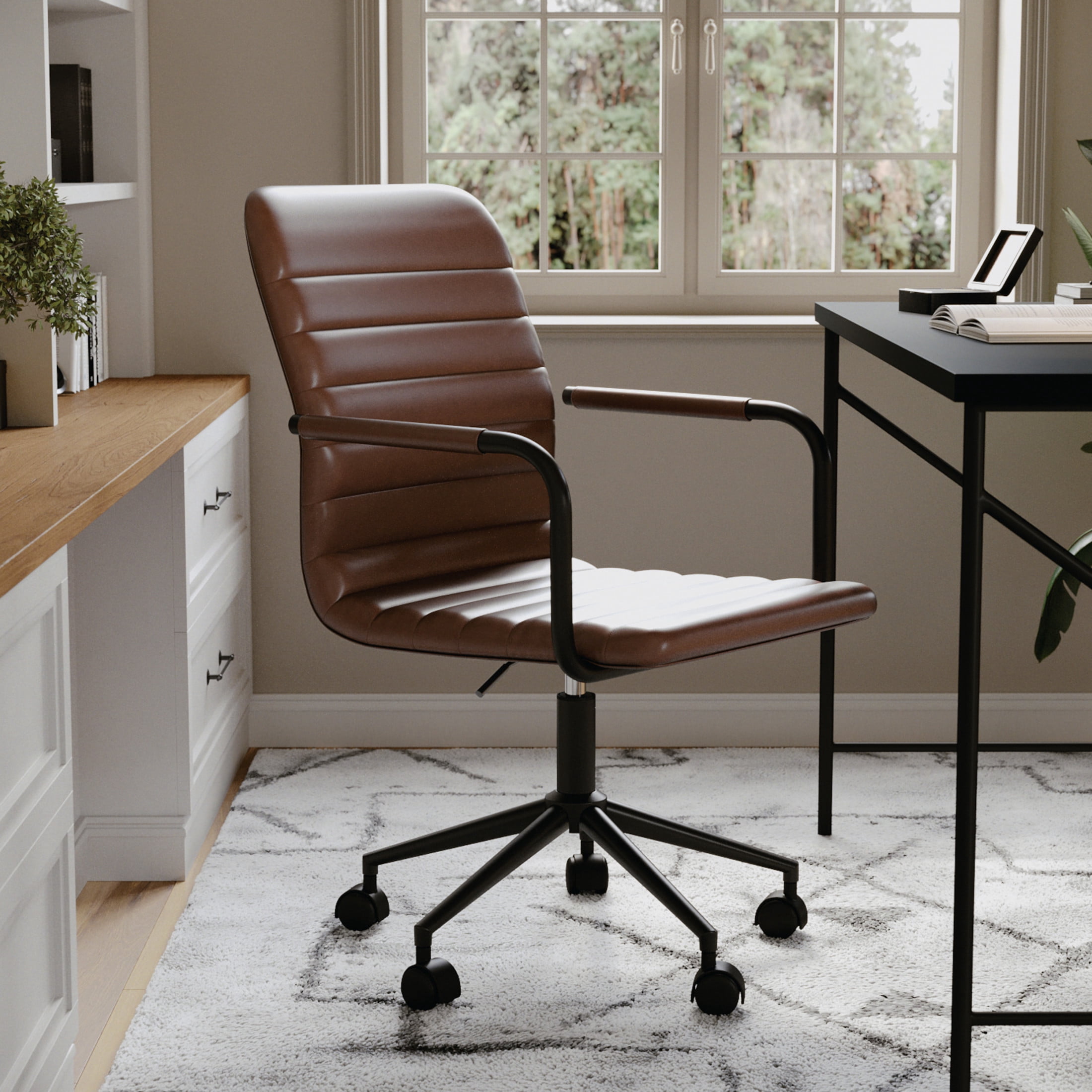 Martha Stewart Taytum Upholstered Office Chair in Saddle Brown/Oil Rubbed Bronze