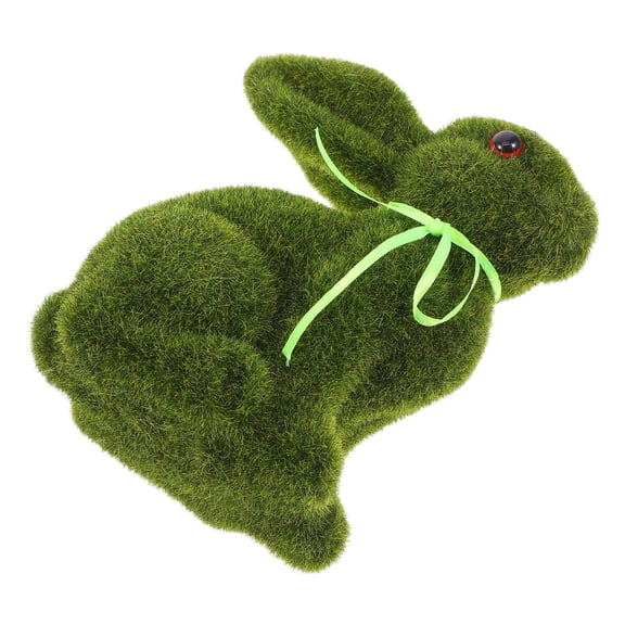 Raindrops Moss Flocked Bunny Figurine Green Easter Decor Spring Holiday Decoration