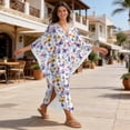 thumbnail image 4 of Xixirimido Colorful Butterfly Floral Print Kaftan Dresses for Women Plus Size V Neck Caftans Long Batwing Sleeve Beach Cover Ups Summer Beach Dress, 4 of 7
