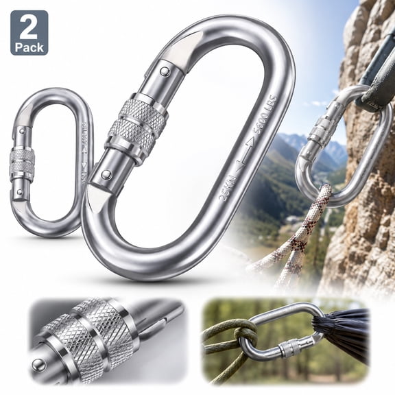 Heavy Duty Carabiner Clip Climbing Carabiner(25kn=5600lbs) from Rongsi, Hook with Screwgate Multipurpose for Climbing, Rigging, Ropes, Hammocks (O Shape, 2pack)