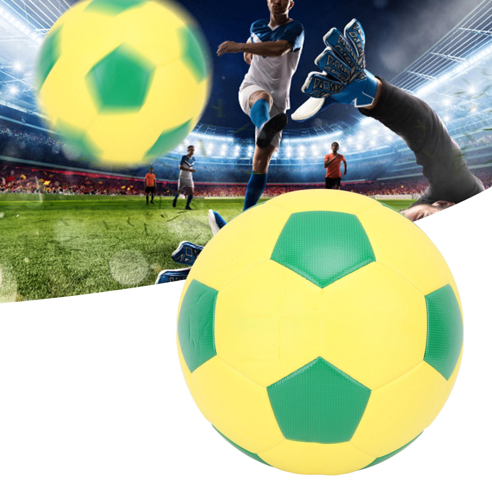 Rupoun Size 5 PU Waterproof Seamless Soccer Ball – Heat‑Attached, Leak‑Proof, Durable for Training & Competition – Yellow/Green