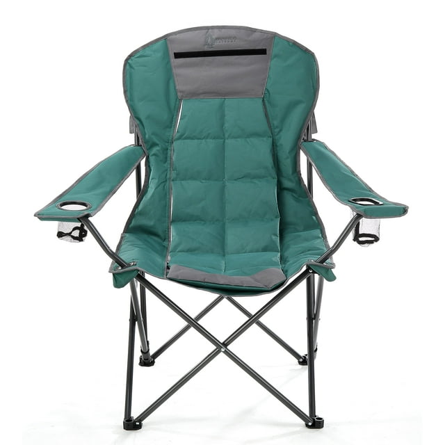 ARROWHEAD OUTDOOR Chaise de Camping Hybride Pliante Portable 2-en-1, Inclinaison Réglable, Évent, Rembourrage, Porte-Gobelet et Pochette de Rangement, Robuste, Surdimensionnée, Supporte 300 Lb, Comprend un Sac, Vert (Neuf)