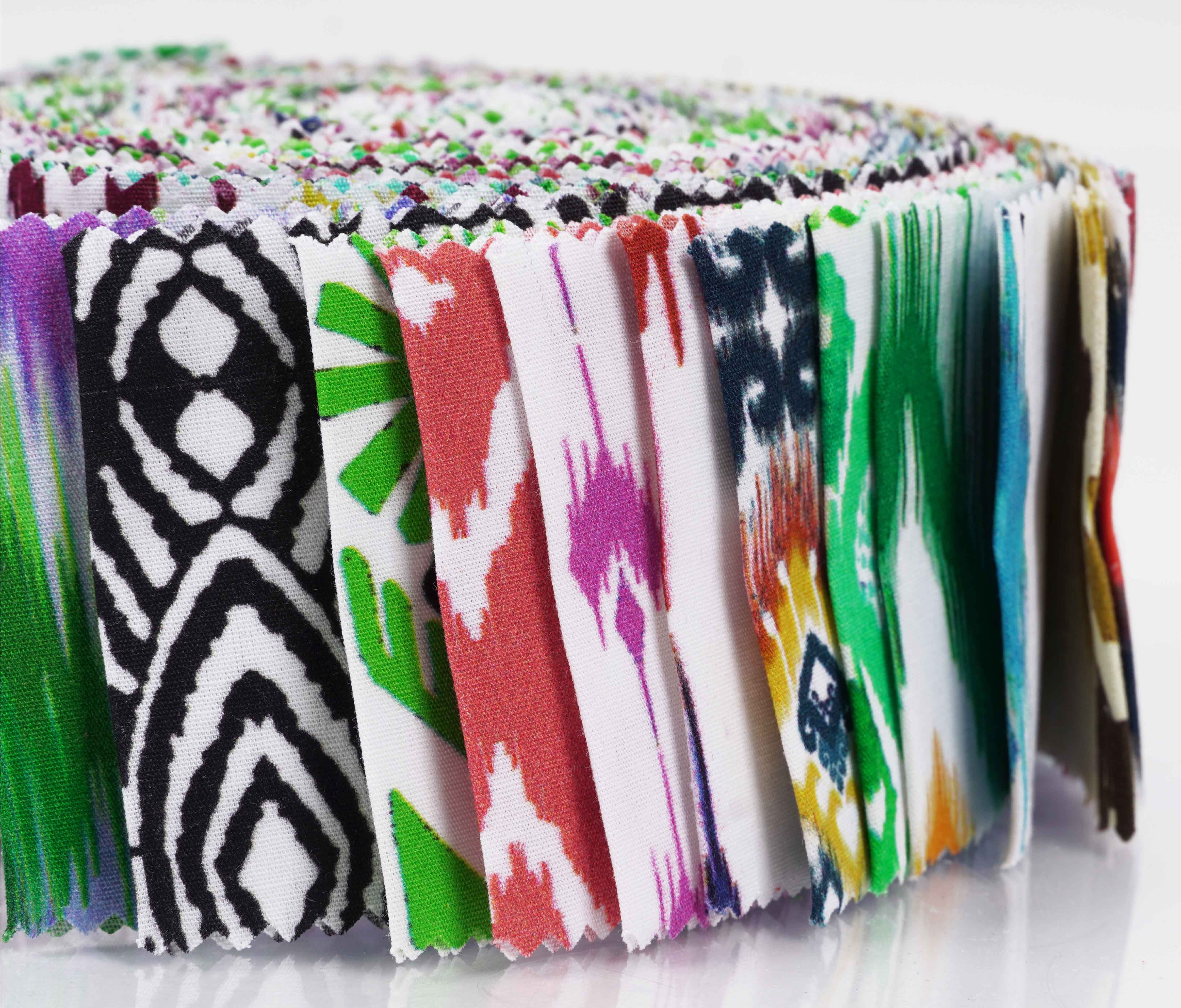 Soimoi 40Pcs Ikat Print Cotton Precut Fabrics For Quilting Craft Strips 2.5 inches Jelly Roll - Multicolor