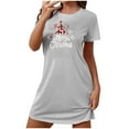 thumbnail image 1 of Sakmal Grande Taille Femmes Moomoo Chemises de Nuit Confort Gris Robe de Maison de Noël Nuageuse Manches Courtes Imprimé Joyeux Noël Col Rond Courtes Chemises de Nuit P-2TG, 1 of 4