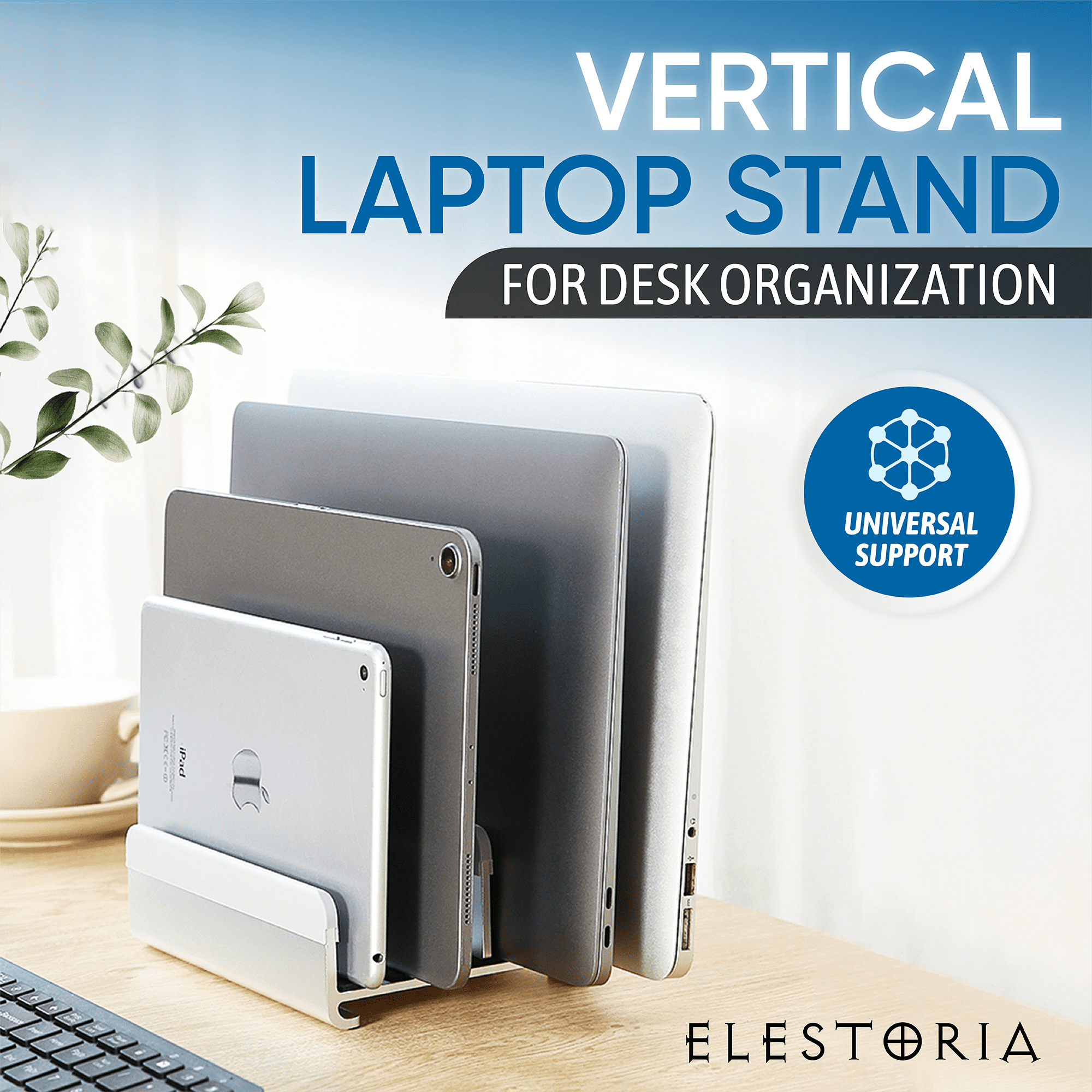 Elestoria Vertical Laptop Stand Office Desk Accessories Laptop Organizer, Silver