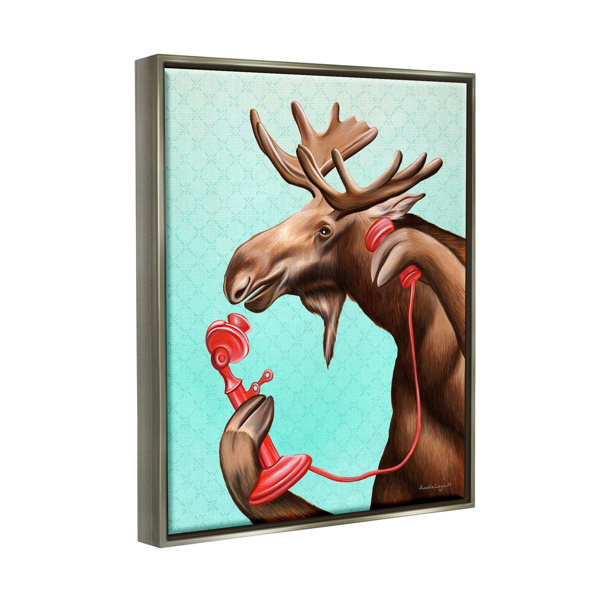 Stupell Industries Vintage Moose With Candlestick Telephone Ombre Background Graphic Art Luster Gray Floating Framed Canvas Print Wall Art, Design by Amelie Legault