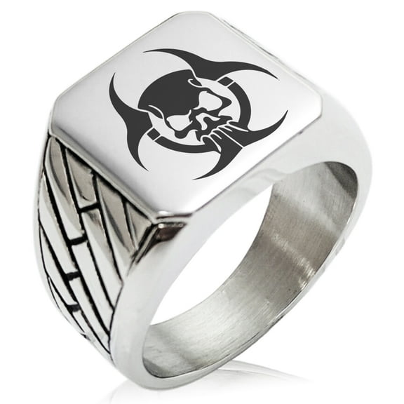 Stainless Steel Zombie Skull Biohazard Geometric Pattern Biker Style Polished Ring