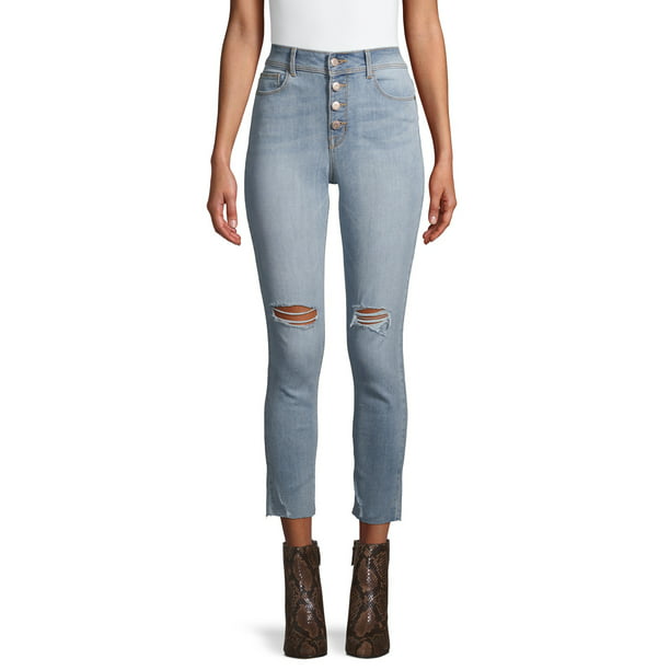 Time and Tru Women's High Rise Button Skinny Jeans - Walmart.com