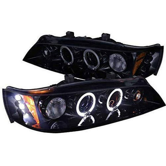 Dual LED Halo Projector Headlight In Gloss Black Housing Smoke Lens Made For And Compatible With 1994 - 1997 Honda Accord 94 95 96 97