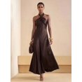 thumbnail image 3 of Brown Women Elegant Satin Halter Neck Long Maxi Dress For Evening Party, 3 of 11
