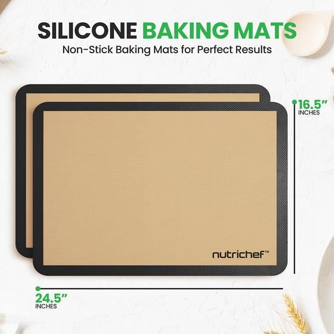 Nutrichef Silicone Baking Mats | 2 Non-stick Food-Grade Silicone Mats | Perfect for Full Baking Pans 24.4 x 16.5 IN | Oven-safe Up to 480 Degrees F | Suitable for Ovens, Freezers & Dishwashers -Black