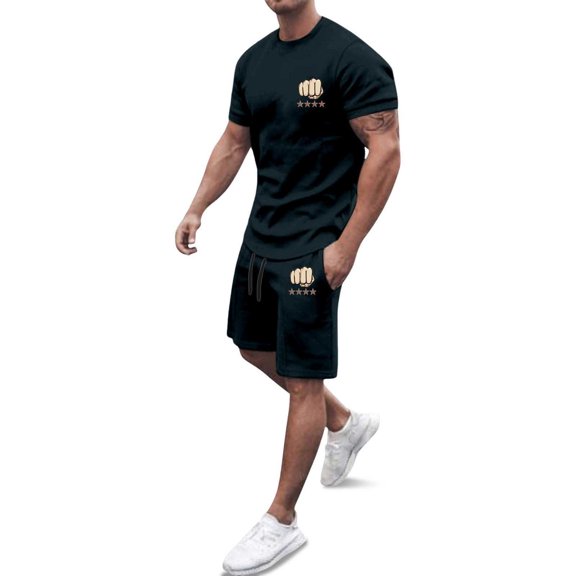 CONZONE Mens 2 Peice Track Suits Graphic Short Sleeve Workout Tshirt Shorts Sets Breathable Summer Tracksuits