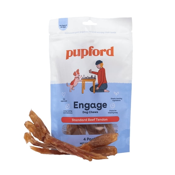 Pupford Beef Tendon Chews for Dogs & Puppies, Natural Dog Chew with Glucosamine for Joint Health, Great for Teething (4 Count)