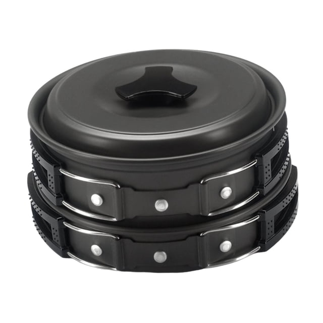 Utensilios de cocina para acampar, olla, sartén, equipo de cocina antiadherente, juego de cocina para acampar incluido Negro