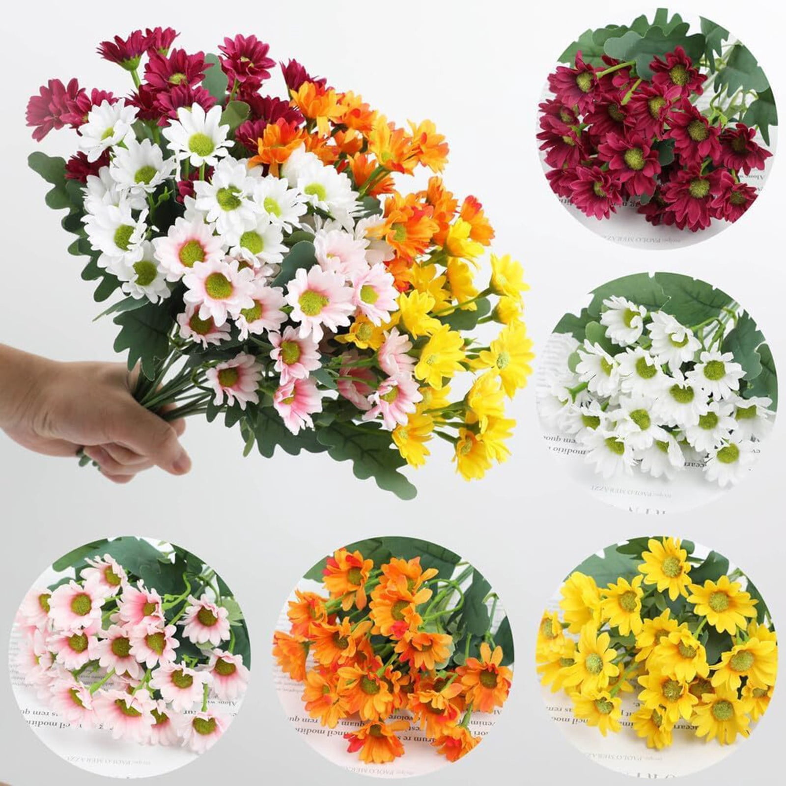 15 Pcs Artificial Sunset Mums, Artificial Outdoor Sunset Mums Flowers, Faux Mums UV Resistant Realistic Fake Fall Flowers Outside for Garden Planter Porch Home Autumn Decor