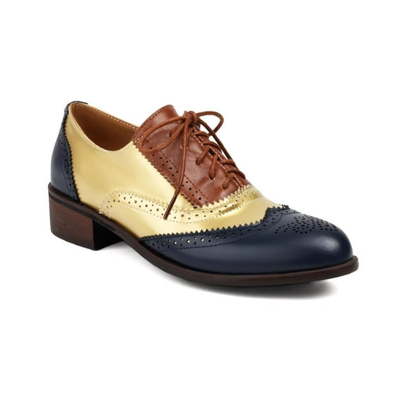 Yunkctuk Lace-up Wingtips Oxford Shoes for Women Cutout Brogues Saddle Shoes