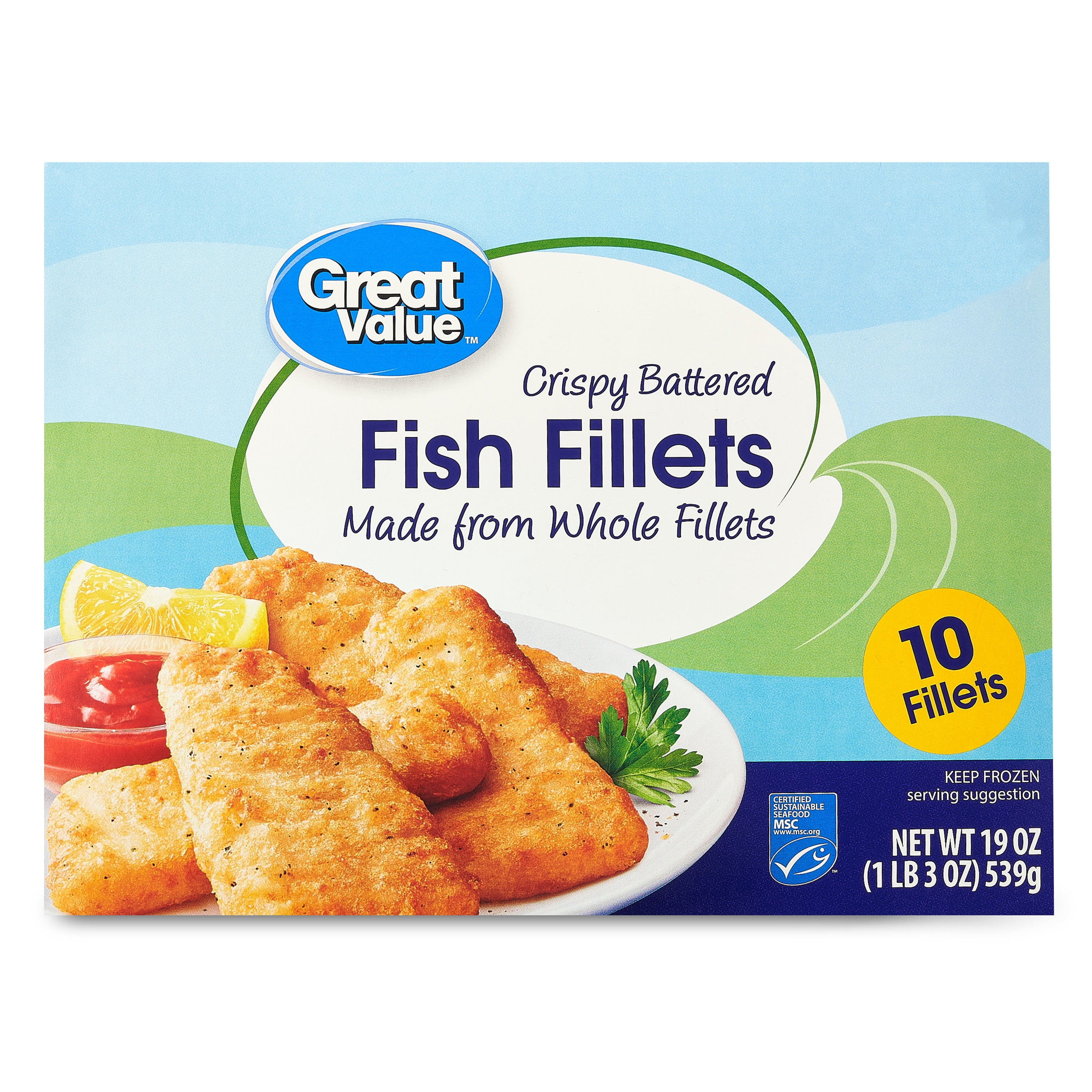 Great Value Crispy Battered Fish Fillets, 19 oz, 10 Count (Frozen