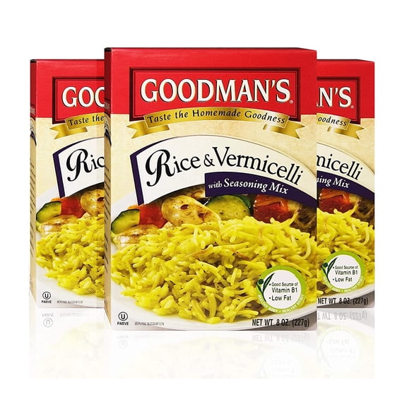 Goodmans Rice & Vermicelli with Seasoning Mix 8 oz (3 Pack), Home-Style Rice Mix, Vermicelli Noodles Side Dish, Rice Pilaf Mix, Seasoned Rice