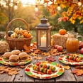 thumbnail image 3 of 10 Pcs Fall Pumpkin Maple Tableware Party Supplies Set, Disposable Autumn Harvest Paper Plates, Thanksgiving Day Dinnerware for Friendsgiving Gatherings Decorations, 3 of 5