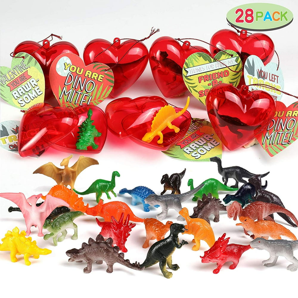 Dc comics™ batman™ pow! valentine's day card 28 Packs Kids Valentine Party Favors, 28 Dinosaur Figures Filled Hearts
