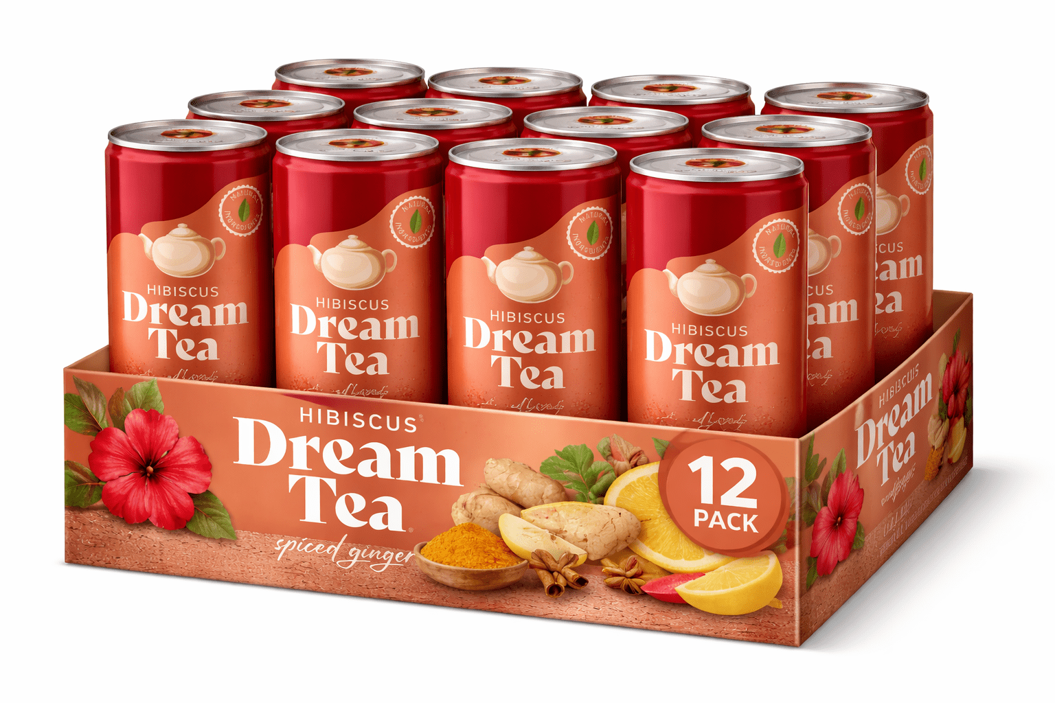 Hibiscus Dream Tea - Premium Health Herbal Turmeric Ginger Blend All Natural Ingredients - 12 Pack