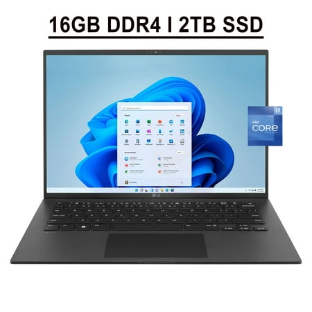 LG Gram 14 Business Laptop 14" WUXGA (1920 x 1200) IPS DCI-P3 99% Display 12th Gen Intel 12-Core i7-1260P Processor 16GB DDR4 2TB SSD Backlit Fingerprint Thunderbolt DTS X Ultra HDMI Win11 Black