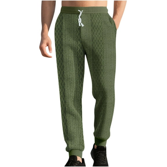 Kvture Sweat Pants for Mens Workout Athletic Stretch Fit Jacquard Jogger Pants Lounge Casual Baggy Cuffed Trousers Army Green M