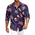 thumbnail image 2 of LNZGNM Mardi Gras Outfits for Men Lapel Mask Printed Button Up Shirt Plus Size Long Sleeve T-Shirts Stylish Carnival Outfits,Dark Purple XL, 2 of 6