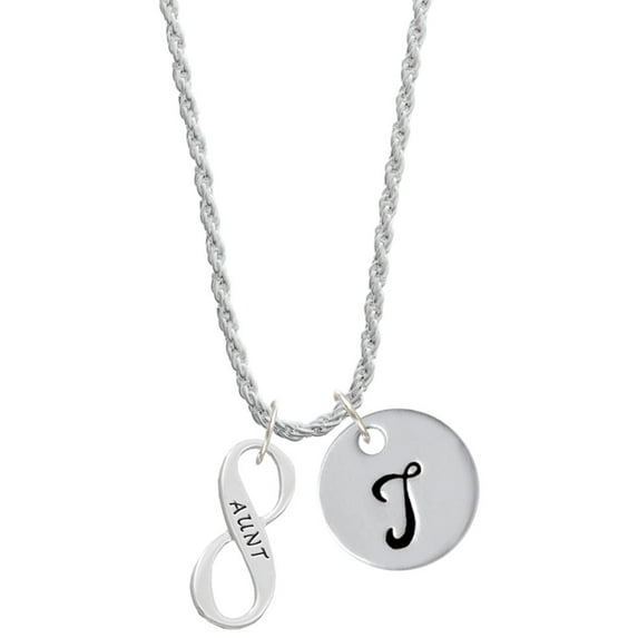 Delight Jewelry Silvertone Aunt Infinity Sign Silvertone Script Initial Disc - T - Charm Necklace, 20"+3"