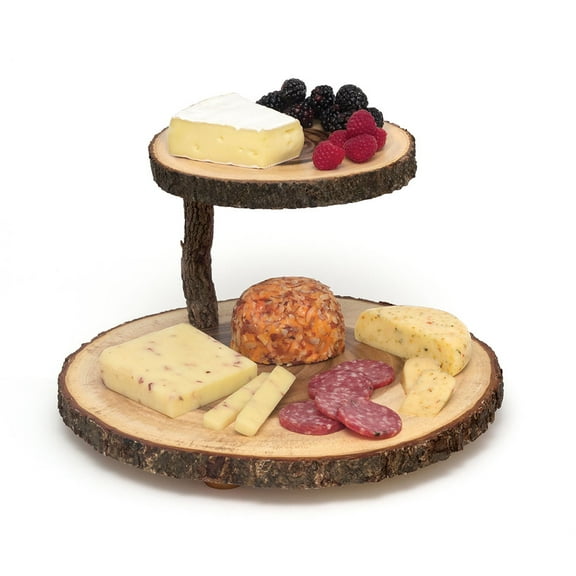 Lipper International Acacia 2 Tier Rustic Wooden Tree Bark Server Platter Tray