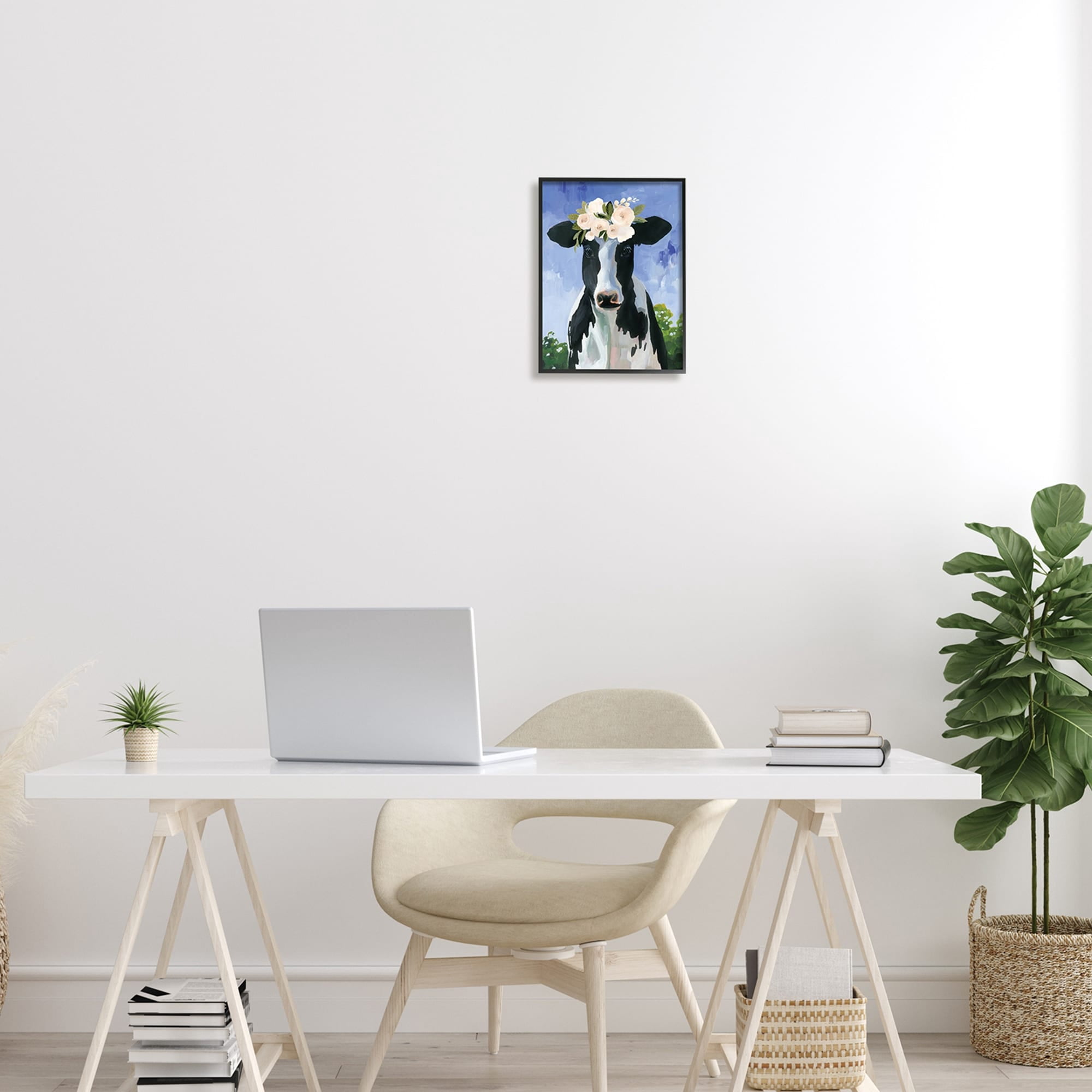 Stupell Industries Country Cow Cattle Flower Crown Roses Botanical Fam Framed Wall Art, 24 x 30, Design by Caverly Smith