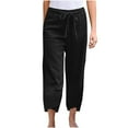 thumbnail image 2 of Women Pants on Under $5! Cagogo Womens Cotton Linen Palazzo Pants Drawstring Elastic Waist Casual Wide Leg Trousers Summer Beach Lounge Pants with Pockets, 2 of 6