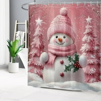 Christmas Snowman Shower Curtain for Bathroom Pink Snowman and Christmas Tree on Snow Bathroom Shower Curtain Winter Snowflake Shower Curtain Bath Accessories Home Decor with 12 Hooks 72x72 Inches