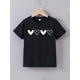 thumbnail image 1 of 1pc Girls' Summer Short Sleeve T-Shirt with Heart Print - Casual Crew Neck Knit Top, Polyester Cartoon Pattern, Slight Stretch Regular Fit, 1 of 6