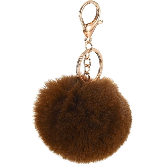 Pom Pom Keychain, Faux Rabbit Fur Puff Ball Pom Pom Bag Charms Pompoms Key Chain for Women Purse Coffee