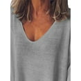thumbnail image 3 of DYMADE Women Plus Size Deep U-neck Solid Color Long Sleeve T-shirt Top, 3 of 4