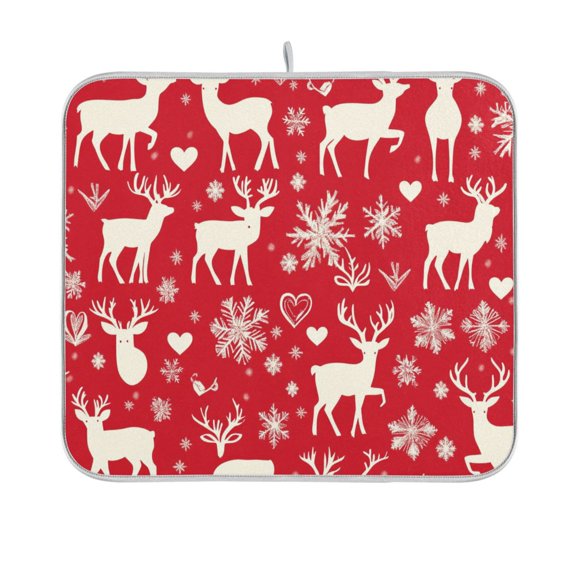 BZSMCE Dish Drying Mat White Reindeer and Snowflake Pattern Design Drying Mats